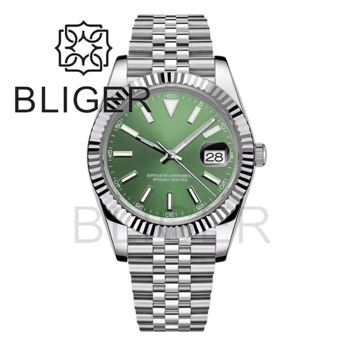 BLIGER 36mm/39mm montre DJ pour hommes lunette cannelée verre saphir étanche en acier inoxydable fer