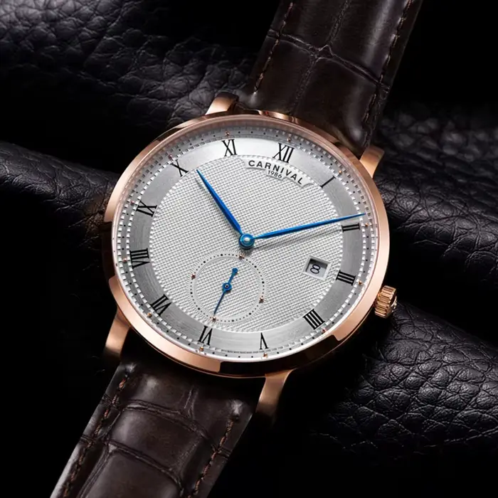 Carnaval marque montres de luxe pour hommes mode étanche or Rose argent calendrier automatique mécanique montre-bracelet Reloj Hombre