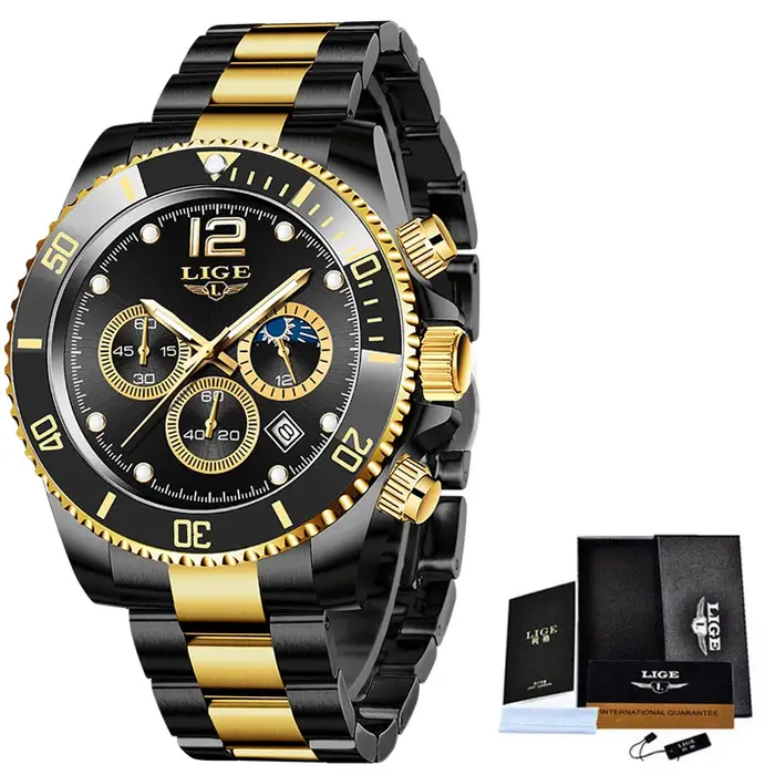 Montre à quartz étanche en acier inoxydable pour homme