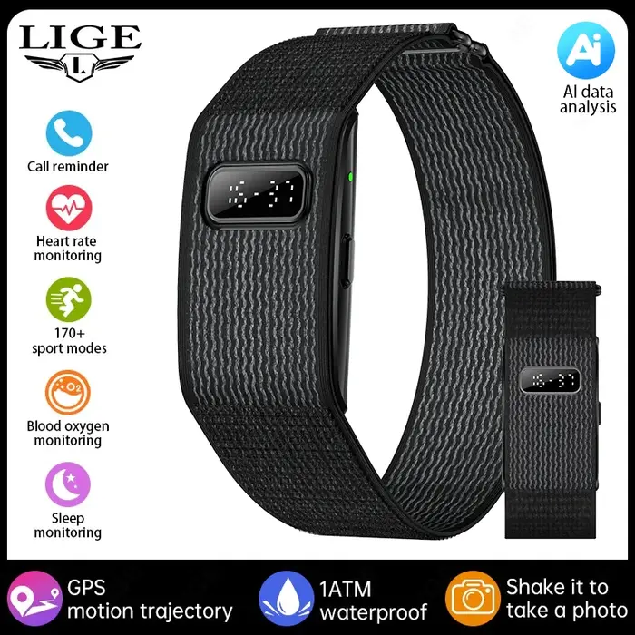 Montre connectée numérique LIGE nouvelle génération avec moniteur de fréquence cardiaque 24h/24
