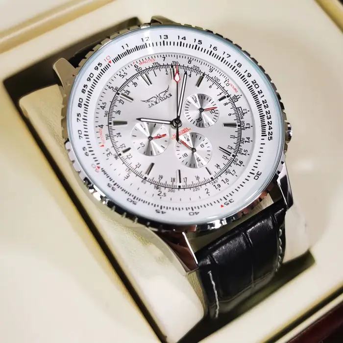 Montre automatique de sport JARAGAR pour hommes, multifonctionnelle avec sous-cadrans, montres mécaniques de marque haut de gamme, bracelet en cuir de luxe