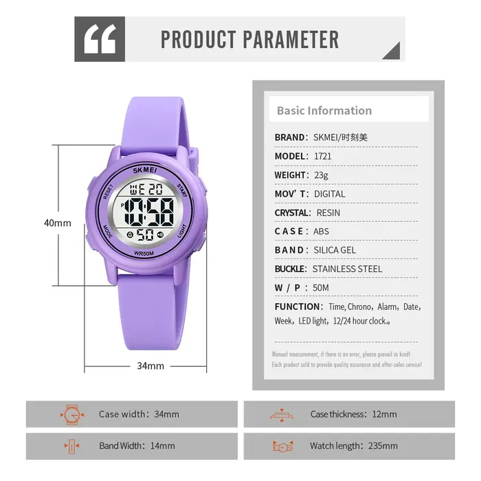 SKMEI 1721 étanche enfant montre électronique garçon fille Sport coloré enfants numérique