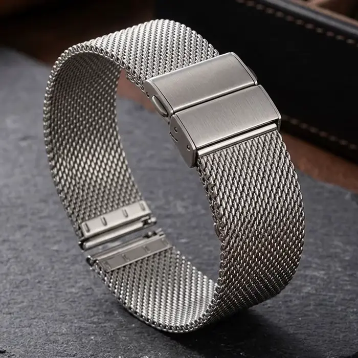 Bracelet de montre en maille milanaise 16 18 20 22 mm avec fermoir double-poussoir, bracelet argenté et noir compatible avec les montres connectées Samsung Huawei
