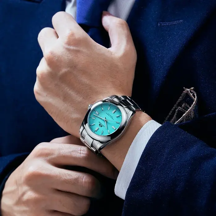 Montres automatiques pour hommes mécanique auto vent acier inoxydable luxe rouge jaune bleu vert arc-en-ciel 41mm Reloj Hombre Baratos