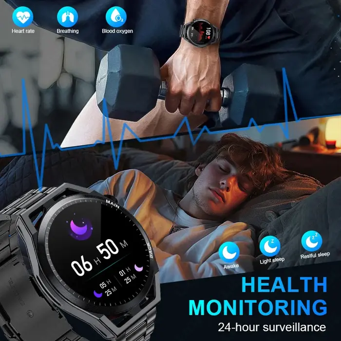 Montre connectée NFC pour hommes, 1.32 pouces, moniteur d'activité physique, répondre/passer des appels, moniteur de fréquence cardiaque, de sommeil, SpO2, étanche, pour Android iOS