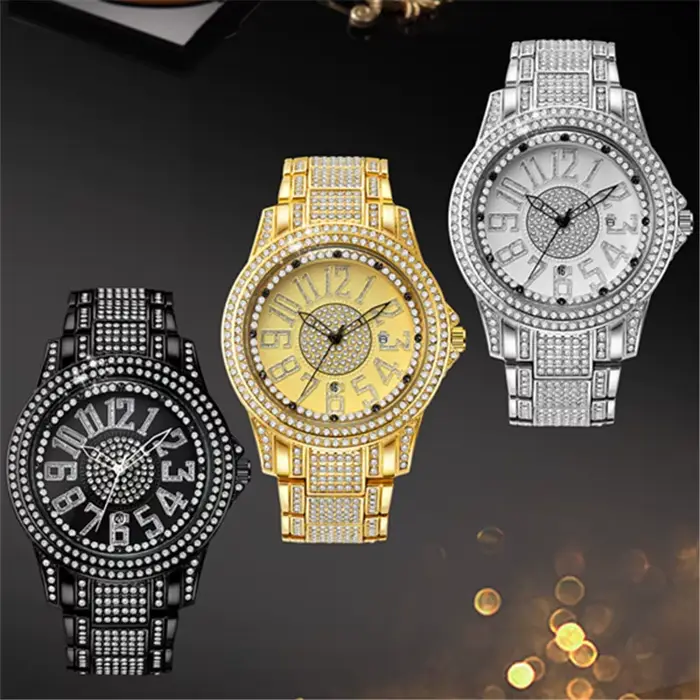 Montre à quartz en alliage de diamant pour homme