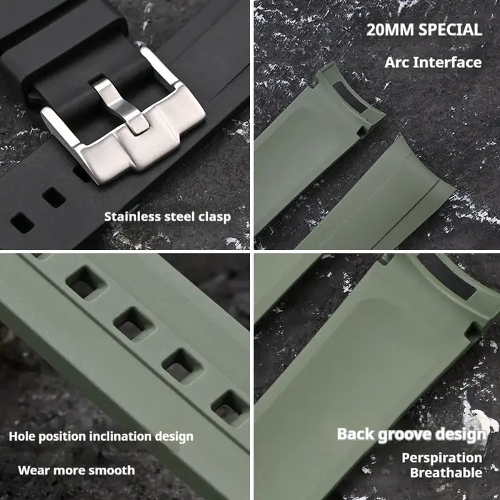 Bracelet en caoutchouc fluoré pour Tudor Black Bay série spécial 20mm extrémité incurvée FKM