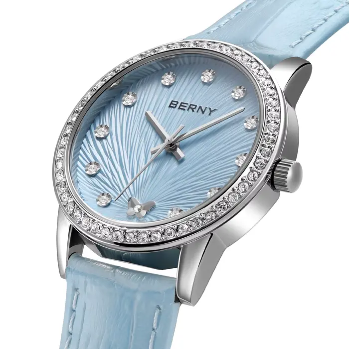Montres BERNY pour femmes, montres à quartz élégantes et luxueuses pour femmes, bracelet en cuir, montre de mode pour filles, montre de bureau quotidienne