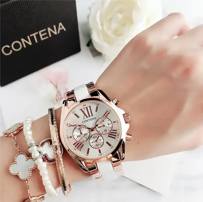 CONTENA femmes montres haut de gamme de luxe dames montre-bracelet or Rose Quartz mode montre en acier inoxydable femme horloge Reloj Mujer
