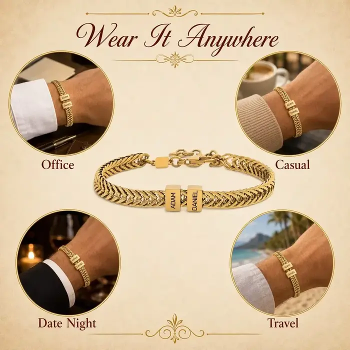 Bracelet gravé DIY de style européen et américain 2025, double chaîne tressée en acier inoxydable, gravé au laser, cadeau pour la fête des pères