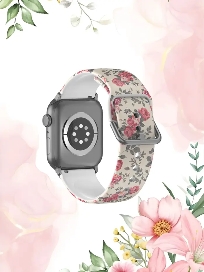 Motif imprimé floral rose rétro pour bracelet Apple Watch 45 mm 44 40 41 38 42mm TPU iWatch Series 11 10 9 8 7 6 3 se Ultra 3 49mm