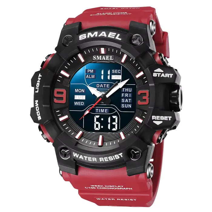 SMAEL-Montre de sport à quartz avec alarme lumineuse LED, montres-bracelets automatiques, affichage