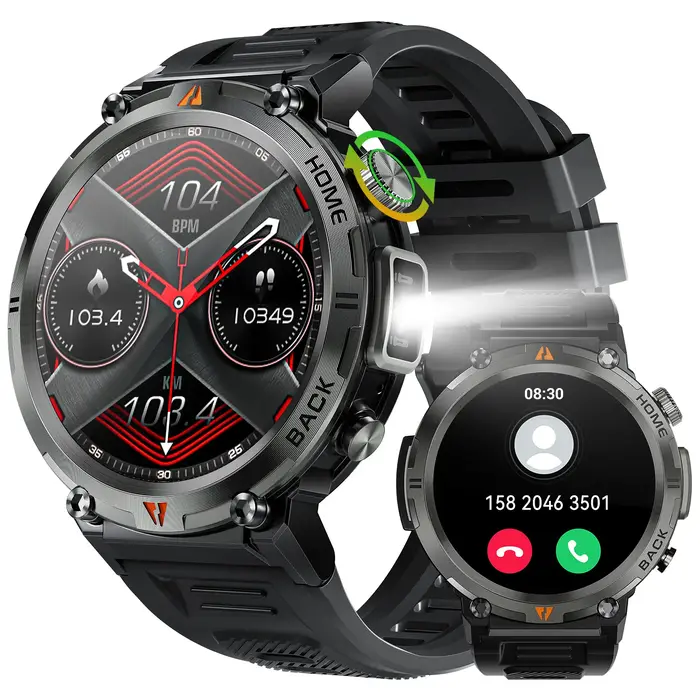 EIGIIS montre intelligente militaire pour hommes avec LED 1.45 " Smartwatch extérieur avec appels Bl