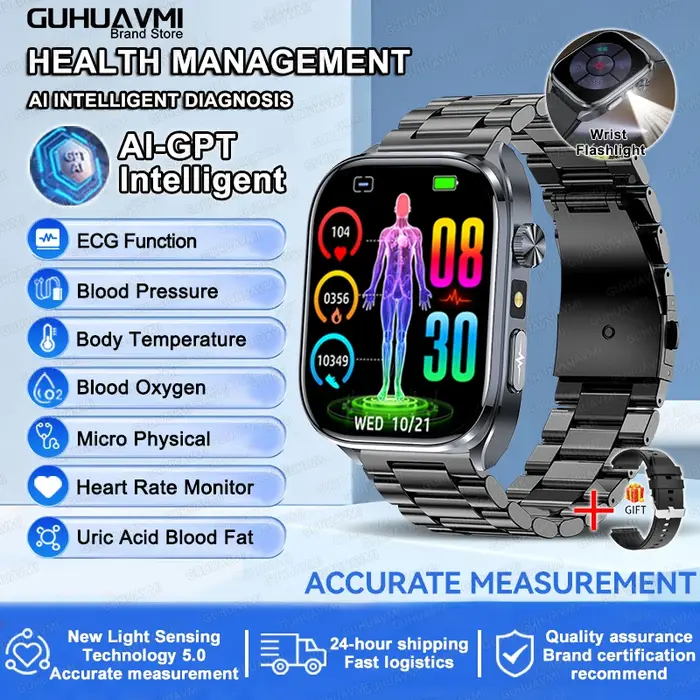 2025 nouvelle Diagose AI ECG santé montre intelligente hommes pression artérielle lipïde acide uricique AI-GPT
