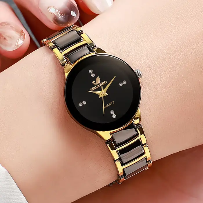 Montre à quartz avec bracelet en acier noir pour femme, horloge habillée pour femme, mode