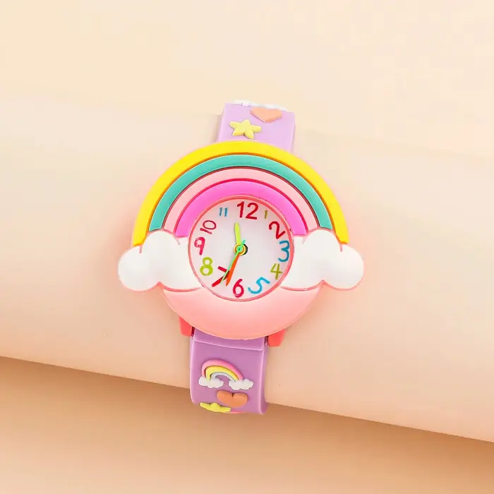 2024 nouveau arc-en-ciel nuage imprimé bracelet en Silicone montre pour enfants fille mignon dessin animé