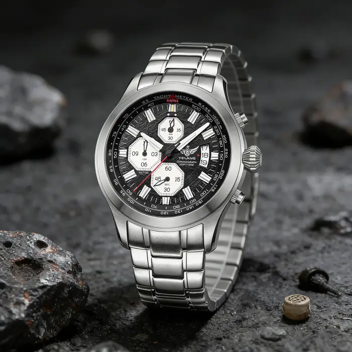 Montre à quartz pour homme Yelang V1029S, 42 mm, mouvement japonais OS10, acier inoxydable luminescent, étanche 10 bars, montres de sport