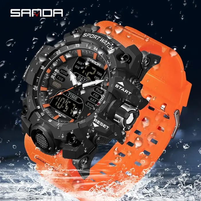 SANDA luxe G Style montre électronique pour hommes Sports de plein air LED analogique numérique chronographe militaire double affichage 50M étanche