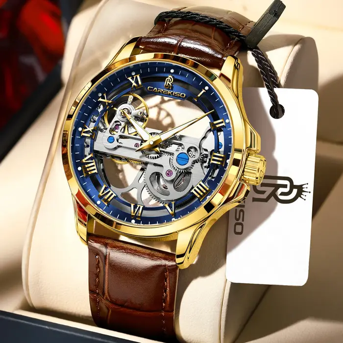 Montres pour hommes CAREKISO, montres mécaniques originales en cuir pour hommes, montre automatique 