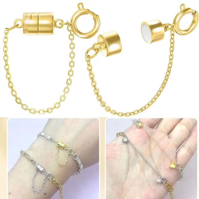 5 pièces de fermoirs et de boucles magnétiques pour bracelet avec chaîne de sécurité