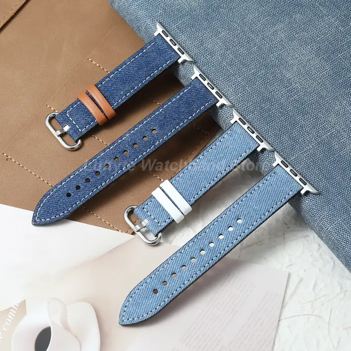 Bracelet de montre pour femme en denim et cuir pour Apple Watch Ultra 11 10 9 8 7 6 5 4 pour IWatch 38mm 41mm 42mm 45mm 46mm 49mm