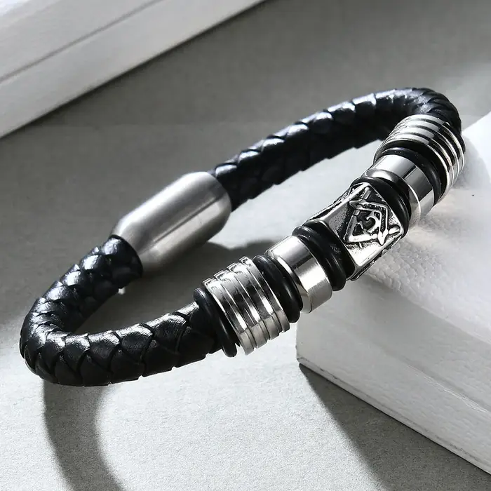 Bracelet en cuir véritable avec boucle magnétique pour homme