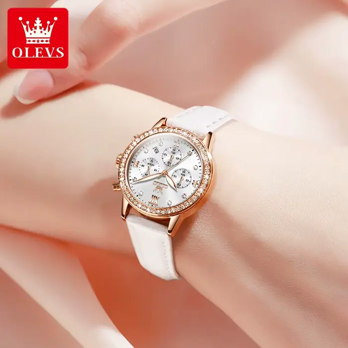 OLEVS 9933 Original montre à Quartz de luxe pour les femmes mode élégant bracelet en cuir étanche chronogrph marque