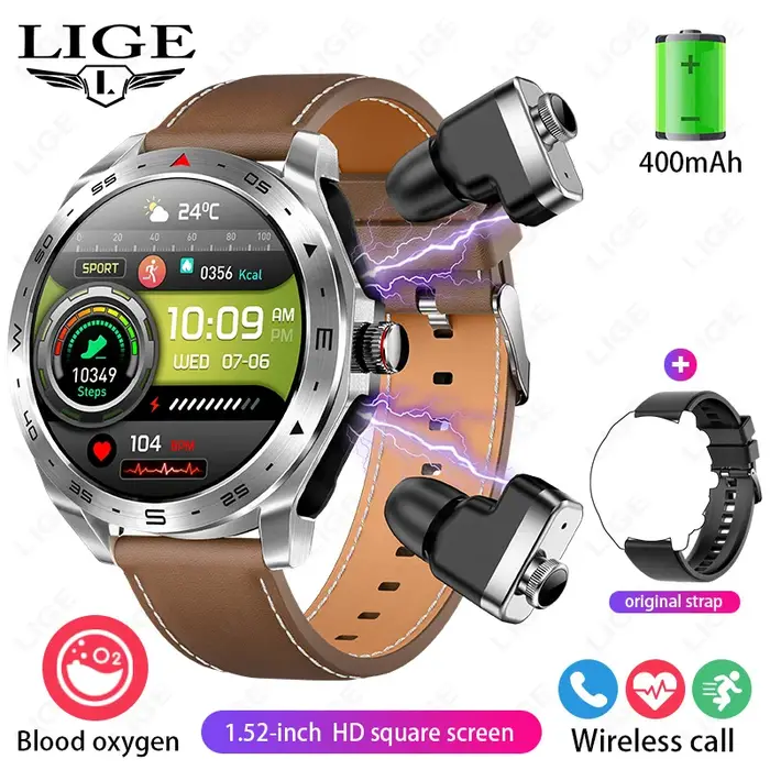 Montre intelligente étanche avec écouteurs pour hommes et femmes