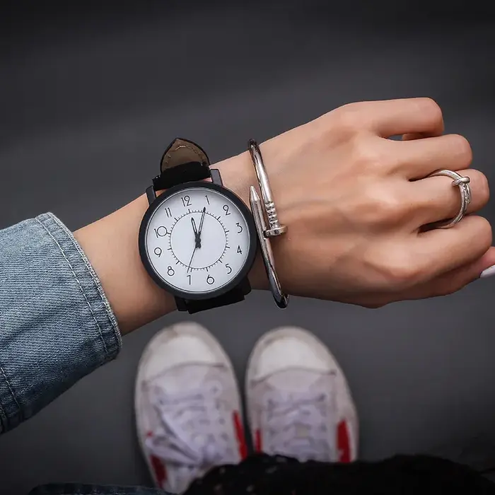 Mannen – montre-bracelet en cuir imitation bois unisexe pour homme