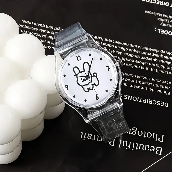 Montre Transparente Ours Style Ins - Montre-Bracelet à Quartz Mignonne et Polyvalente pour Étudiants