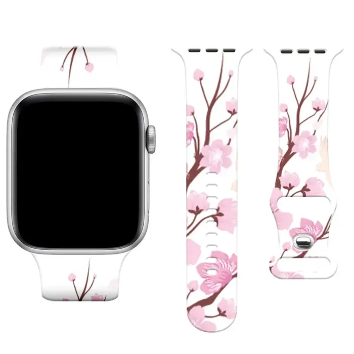 Bracelet Imprimé Floral pour Apple Watch, Série 10, 9, 8, 7, 4, SE Ultra Band, Bracelet Boucle Silic