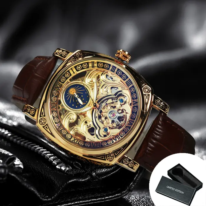 Montre de luxe AOKULASIC pour homme, phase de lune, tourbillon, squelette, automatique, mécanique, b
