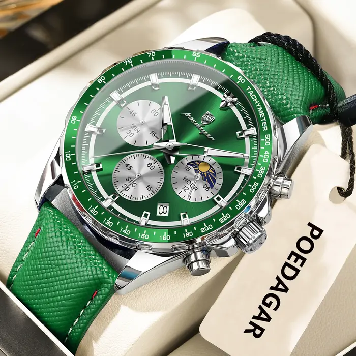POEDAGAR Original mode hommes horloge lumineux étanche chronographe Date homme montre-bracelet en cuir Quartz Sport homm