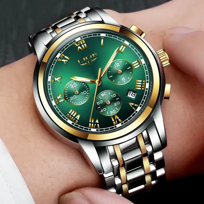 LIGE-Montre à quartz étanche en acier inoxydable pour homme, chronographe masculin, sport, marque de luxe, nouvelle collection 2024