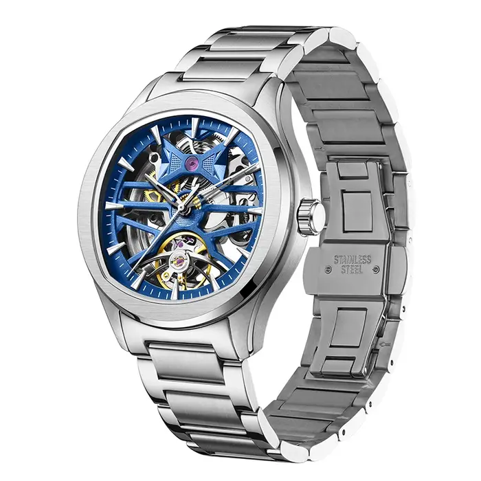 Montre mécanique automatique squelette pour homme DANIEL GORMAN, style sport, acier inoxydable, cadran ajouré, bracelet en acier