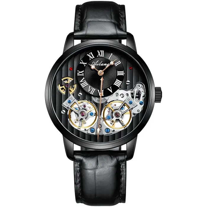 Nouvelle montre de luxe AILANG 8821B automatique, lumineuse, noire, double tourbillon, étanche, méca
