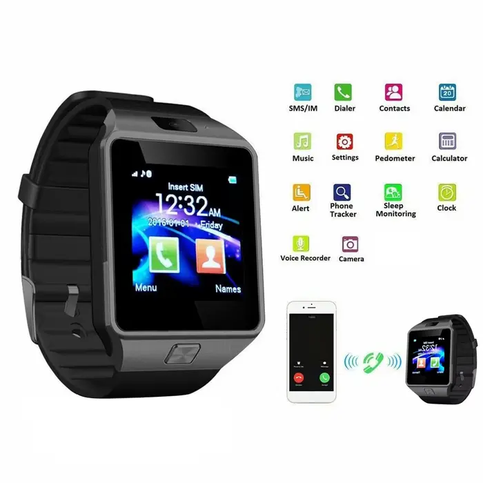 Montre connectée DZ09, bracelet multimédia avec écran tactile de 1