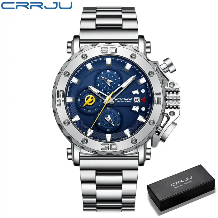 CRRJU montre pour hommes Top marque de luxe grand cadran en acier inoxydable étanche chronographe montres avec Date Relogio Masculino