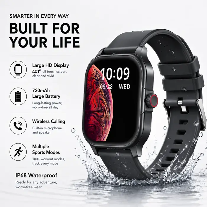 Nouvelle montre connectée 2026, 60 jours d'autonomie, appels Bluetooth, fréquence cardiaque, étanche