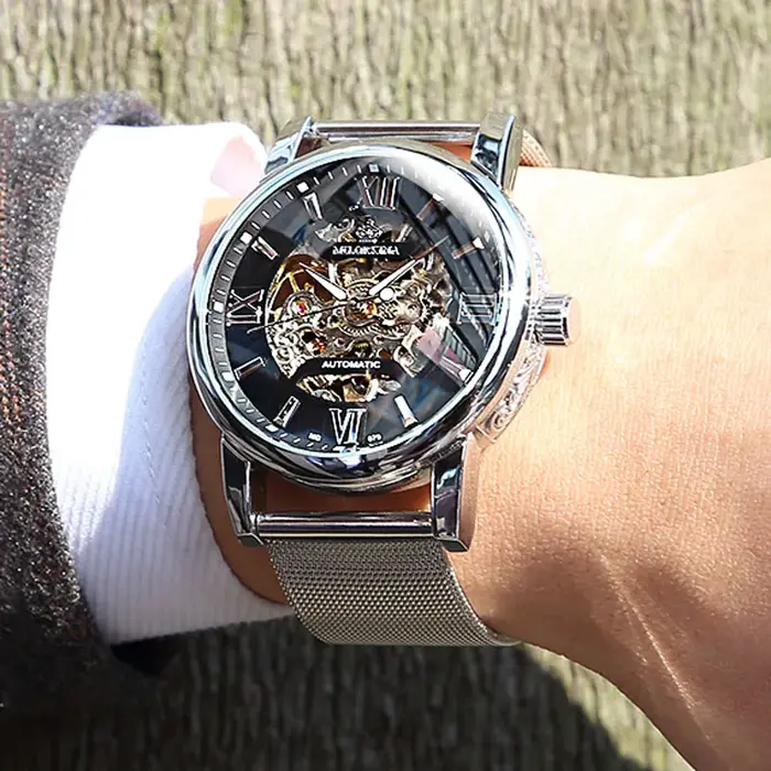 Montres mécaniques squelette dorées ORKINA pour hommes, marque de luxe, bracelet en cuir marron, Relogio Masculino Zegarek Meski