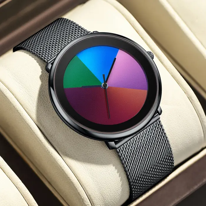 Montre Femme LIGE 2026 Unique, Cadran à Couleurs Changeantes, Montre Décontractée à Rayures, Bracelet en Maille, Étanche, Quartz