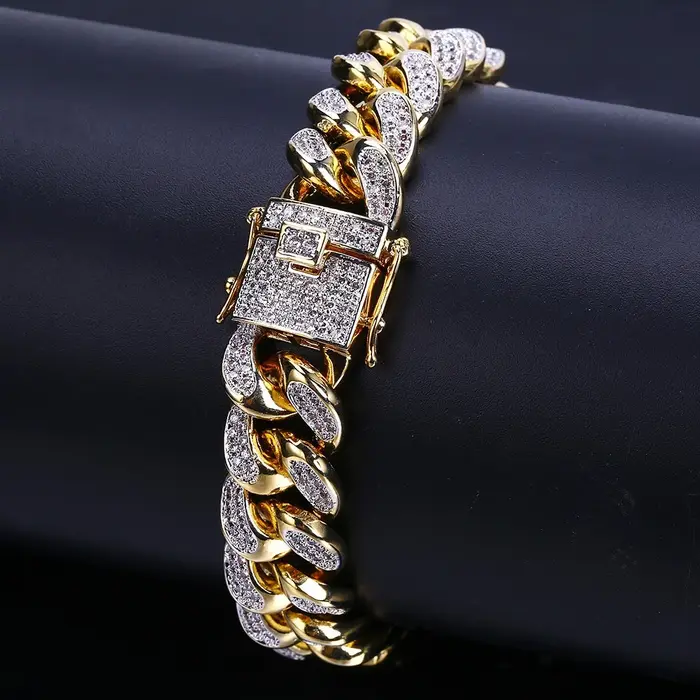 Bracelet de luxe en chaîne à maillons cubains glacés pour hommes