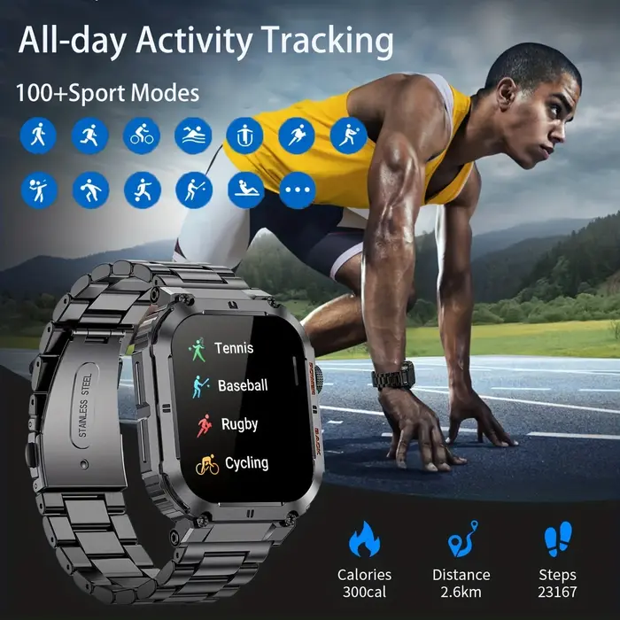 LIGE Sports de plein air Fitness Smartwatch pour hommes 1.96 pouces écran Bluetooth appel montres étanches sang oxygène Reloj Hombre