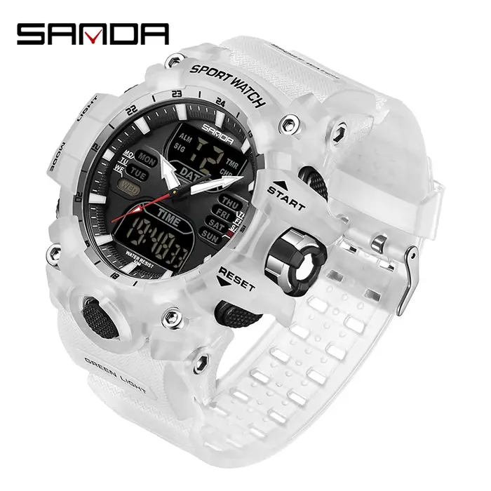 SANDA hommes montres de sport double affichage analogique numérique LED électronique