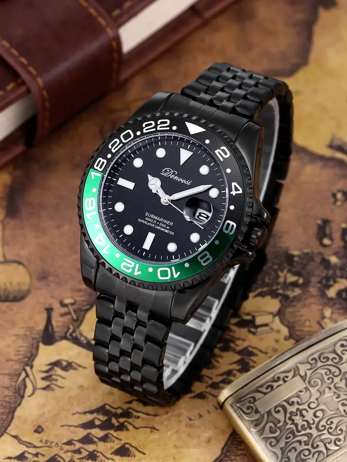 Montre de plongée GMT pour homme DENVOSI, lunette en céramique bicolore, montre automatique à quartz lumineuse et sportive