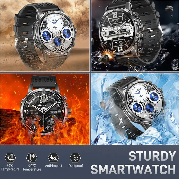 Montre connectée EIGIIS pour hommes, écran AMOLED de 1,75 pouces, batterie de 600 mAh, plus de 100 modes sportifs, montre de fitness avec moniteur de fréquence cardiaque