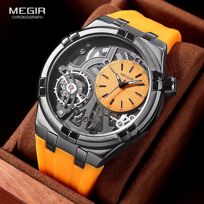 Montre analogique sportive MEGIR Orange pour homme