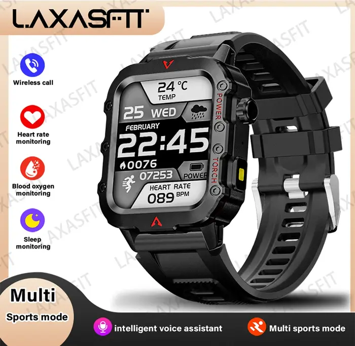 LAXASFIT nouvelle montre intelligente pour hommes lampe de poche LED Sports de plein air montre inte
