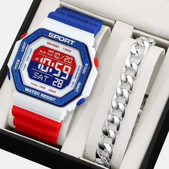 SKMEI mode sport montre numérique pour hommes femmes 5Bar étanche compte à rebours Chrono militaire