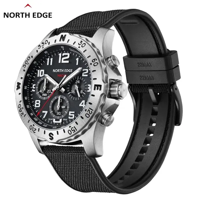 Montres pour hommes NORTH EDGE, énergie solaire, boîtier en acier inoxydable 316, montre à quartz po